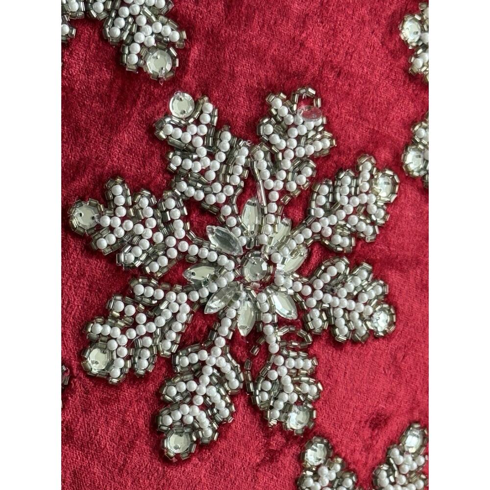 34th & Pine Red Velour Christmas Throw Pillow Crystal Beaded Snowflake 19” Zip - Picture 5 of 14